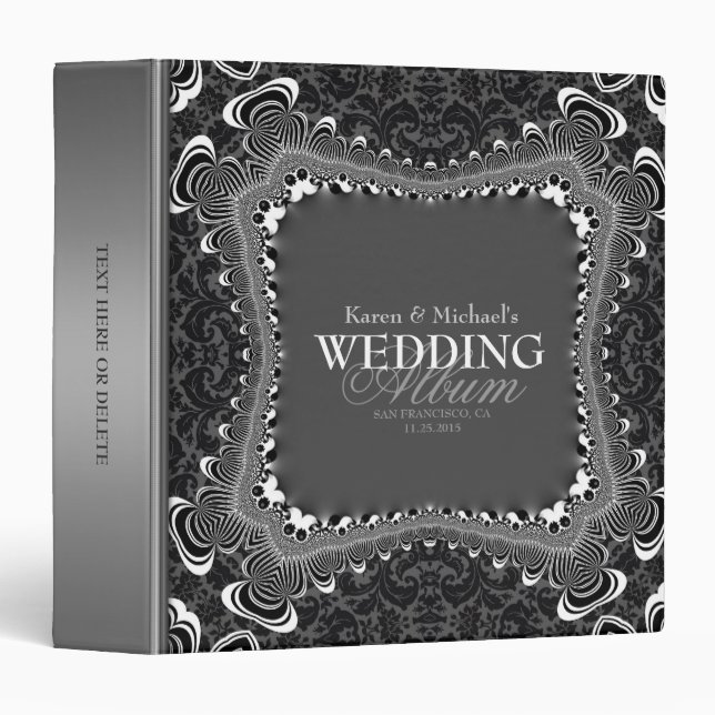 Dark Damask B&W+Silver Wedding Album Binder (Front/Spine)