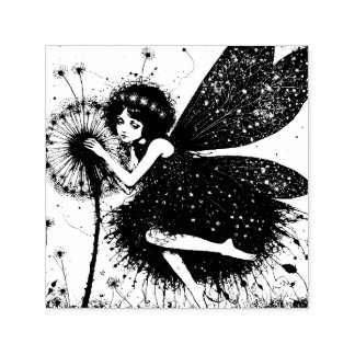 Dark Dandelion Fairy For Mixed Media Collage Art Self-inking Stamp