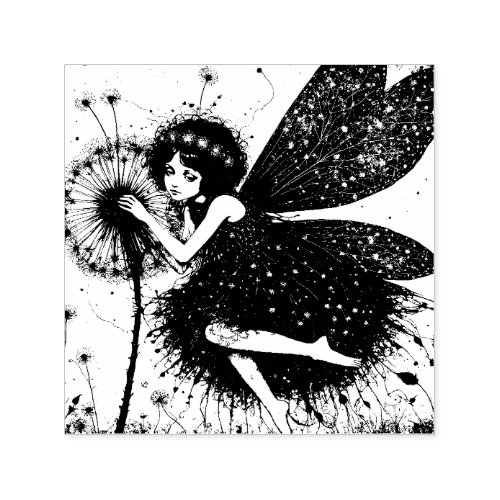 Dark Dandelion Fairy For Mixed Media Collage Art Self-inking Stamp