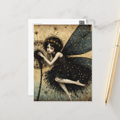 Dark Dandelion Fairy Postcard