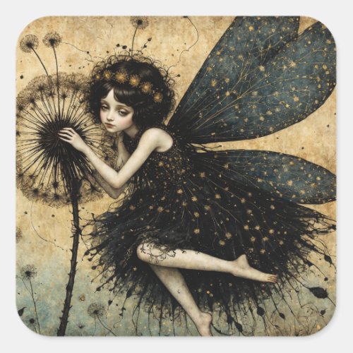 Dark Dandelion Fairy Square Sticker