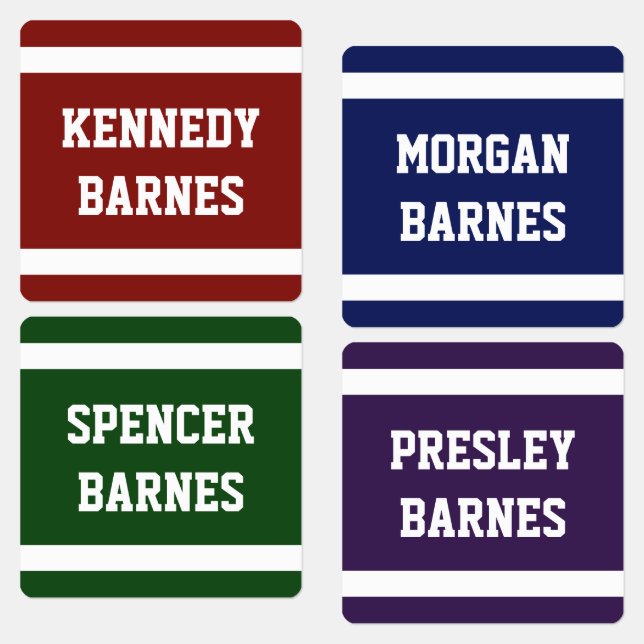 Dark Deep Colors Varsity Back To School Name Labels (Group)
