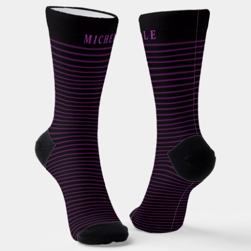  Dark Deep Purple Horizontal  Striped Custom Name  Socks
