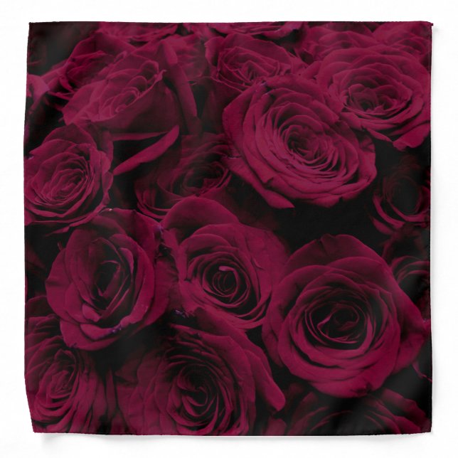Dark deep red magenta burgundy roses  bandana (Front)