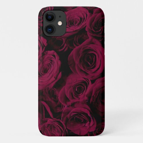 Dark deep red magenta burgundy roses  iPhone 11 case