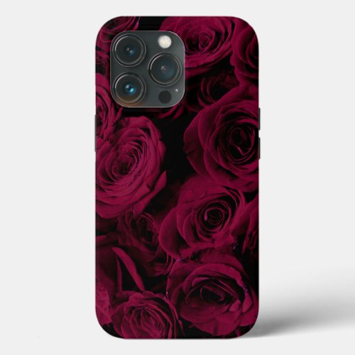Dark deep red magenta burgundy roses  iPhone 13 pro case