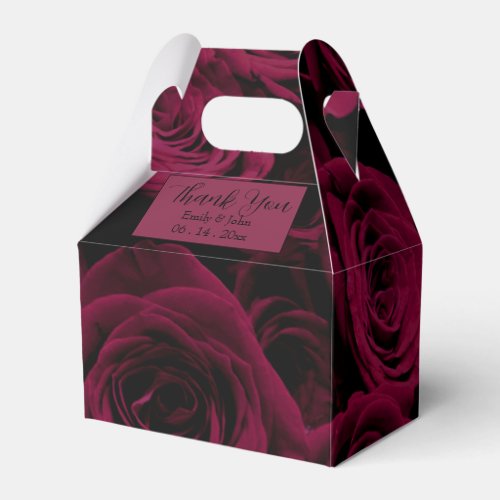 Dark deep red magenta burgundy roses  favor boxes