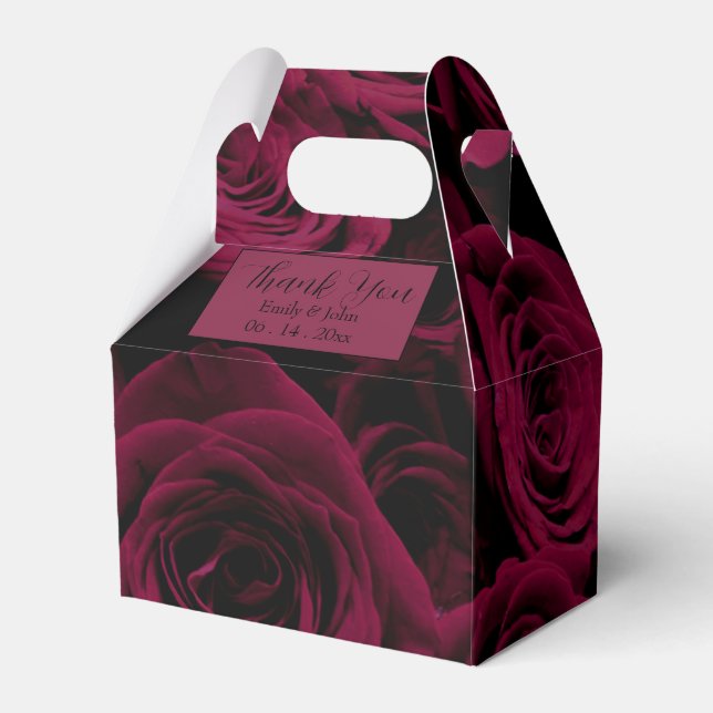 Dark deep red magenta burgundy roses  favor boxes (Front Side)