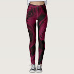 Dark deep red magenta burgundy roses  leggings