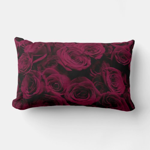 Dark deep red magenta burgundy roses  lumbar pillow