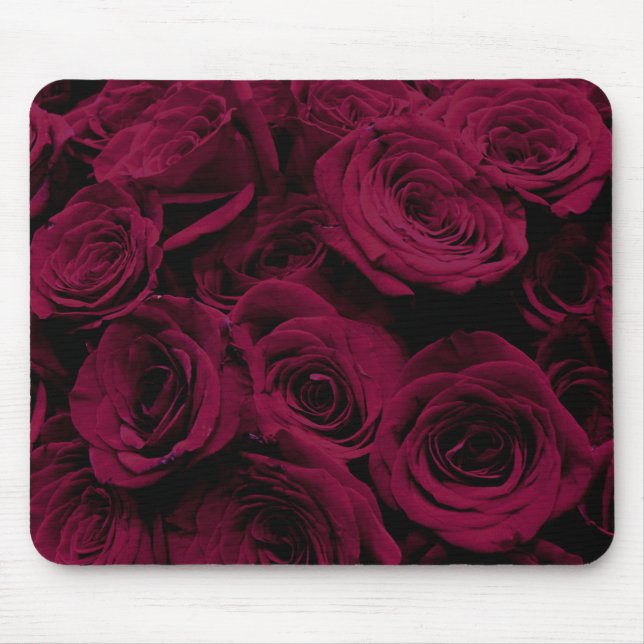 Dark deep red magenta burgundy roses  mouse pad (Front)