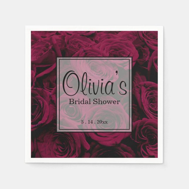 Dark deep red magenta burgundy roses  napkins (Front)