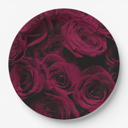 Dark deep red magenta burgundy roses  paper plates