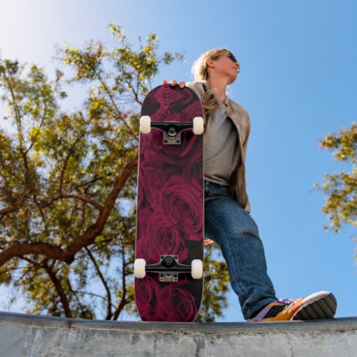 Dark deep red magenta burgundy roses  skateboard