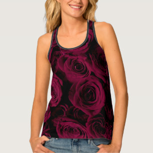 Dark deep red magenta burgundy roses  tank top