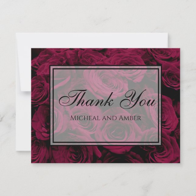 Dark deep red magenta burgundy roses  thank you card (Front)