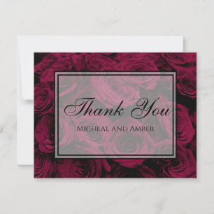 Dark deep red magenta burgundy roses thank you card