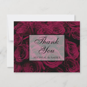 Dark deep red magenta burgundy roses thank you card