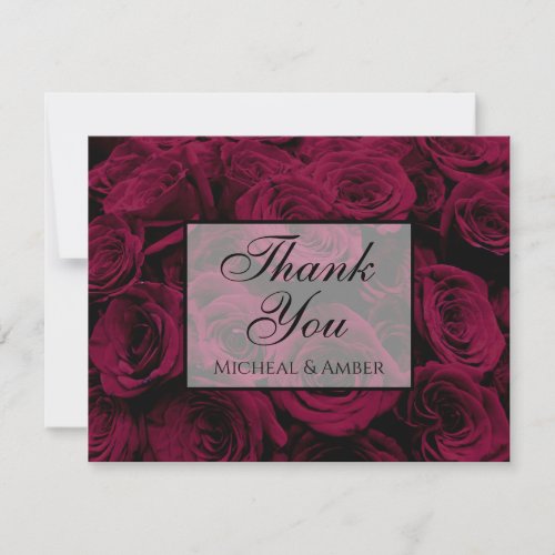 Dark deep red magenta burgundy roses  thank you card