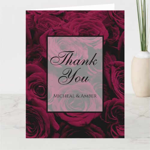 Dark deep red magenta burgundy roses  thank you card