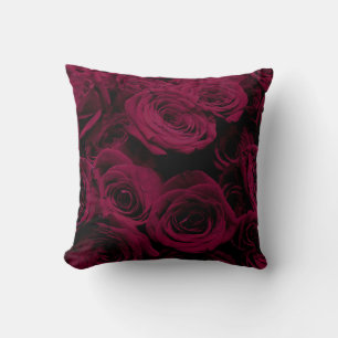Dark deep red magenta burgundy roses throw pillow