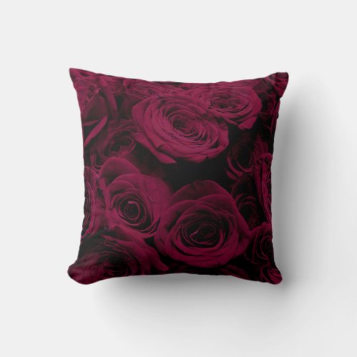 Dark deep red magenta burgundy roses  throw pillow
