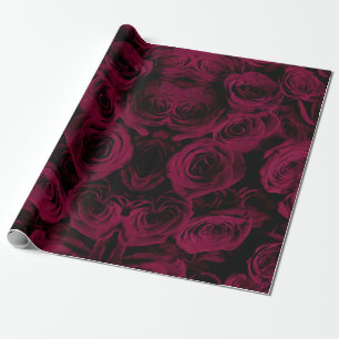 Dark deep red magenta burgundy roses wrapping paper