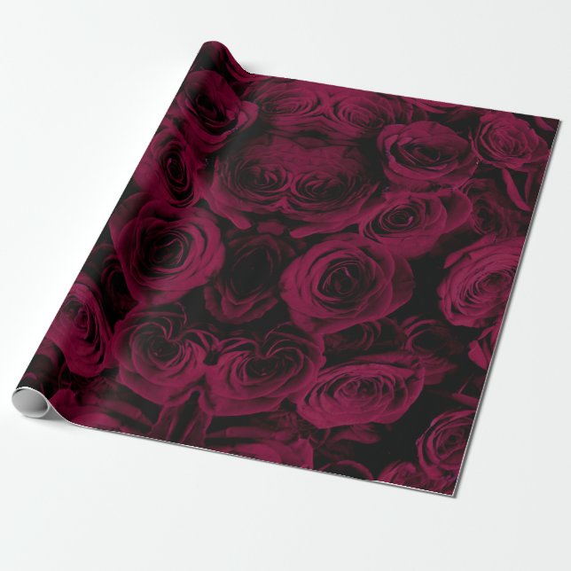 Dark deep red magenta burgundy roses  wrapping paper (Unrolled)