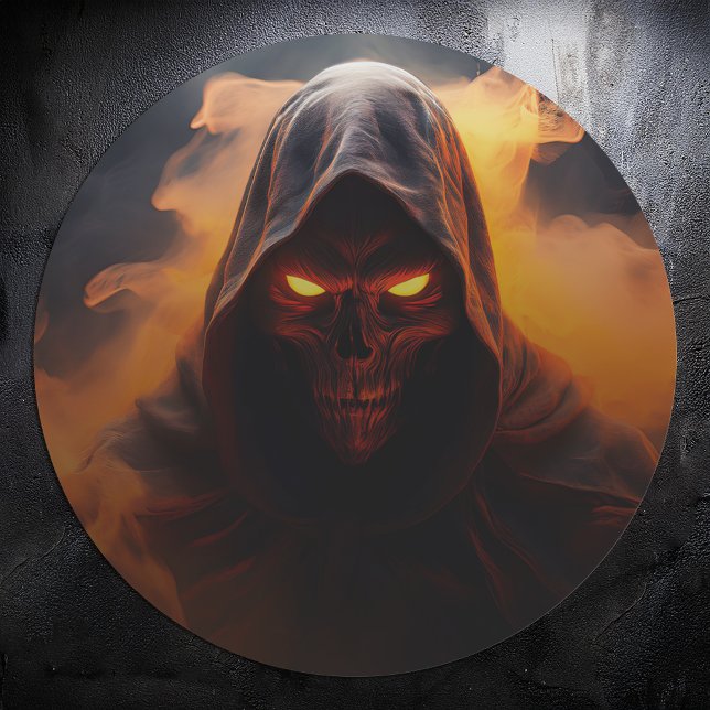 Dark demon with orange smoke halloween classic round sticker (Creator Uploaded)