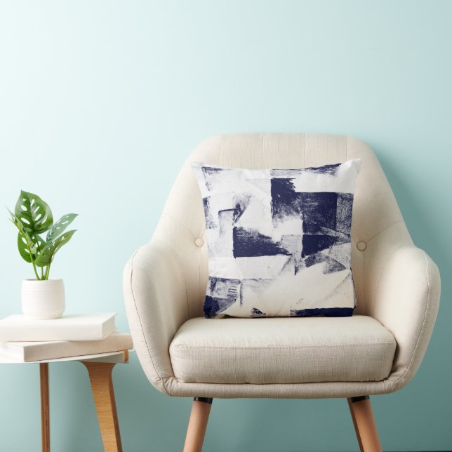 Dark Denim Blue and White Abstract  Decor Pillow (Chair)