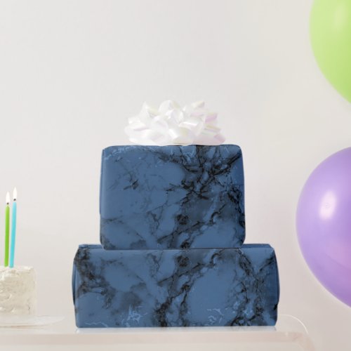 Dark Denim Blue Marble Texture Look Wrapping Paper