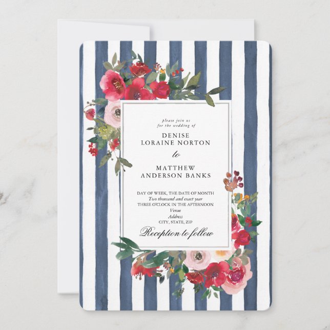 Dark Denim Colored Wedding Invitation (Front)