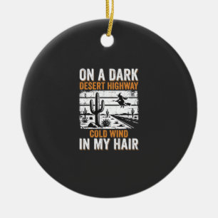 Dark Desert Highway Cactus Sunset Design_1 Ceramic Ornament