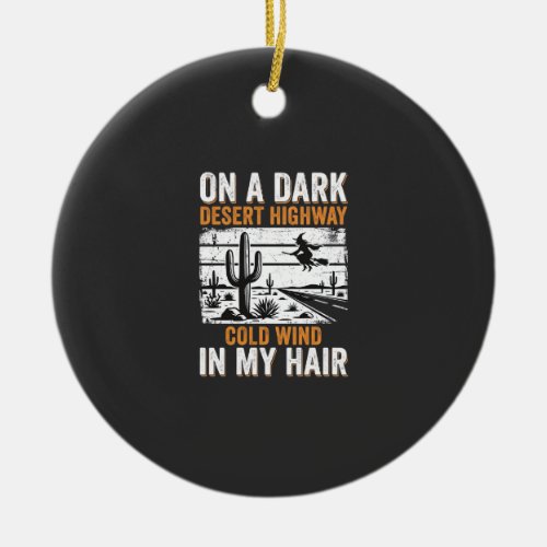 Dark Desert Highway Cactus Sunset Design_1 Ceramic Ornament