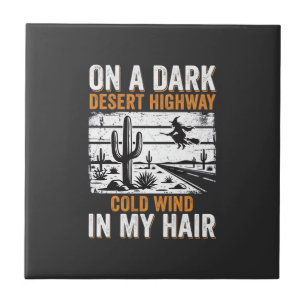 Dark Desert Highway Cactus Sunset Design_1 Ceramic Tile