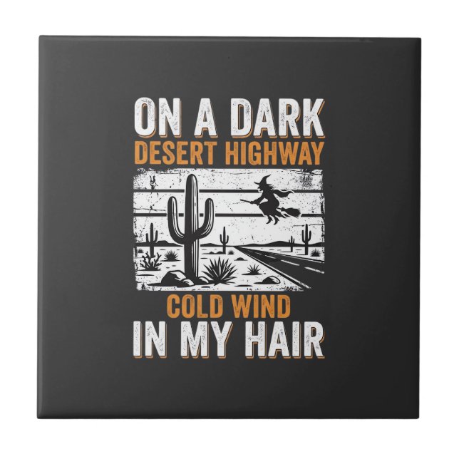 Dark Desert Highway Cactus Sunset Design_1 Ceramic Tile (Front)