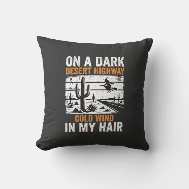 Dark Desert Highway Cactus Sunset Design_1 Throw Pillow (Front)