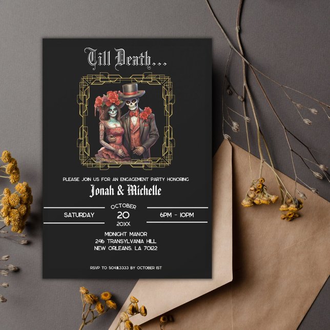 Dark Dia De Los Muertos Engagement Party  Invitation (Creator Uploaded)