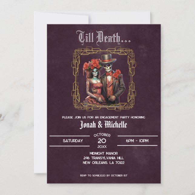 Dark Dia De Los Muertos Engagement Party  Invitation (Front)