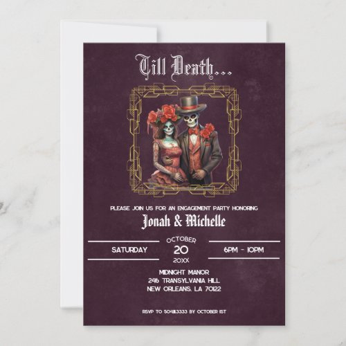 Dark Dia De Los Muertos Engagement Party  Invitation