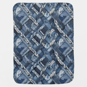 Dark Distressed Denim Patchwork And Braids Baby Blanket