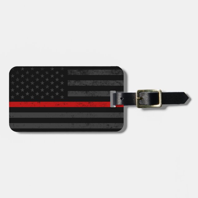 Dark Distressed Fire Fighter Flag Luggage Tag (Front Horizontal)