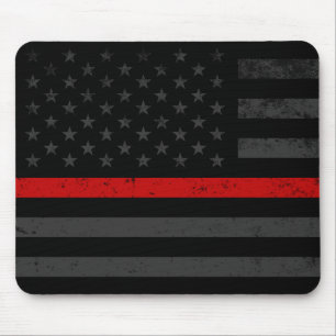 Dark Distressed Fire Fighter Flag Mouse Pad