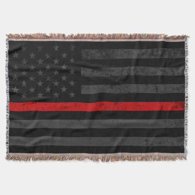 Dark Distressed Fire Fighter Flag Throw Blanket (Front)