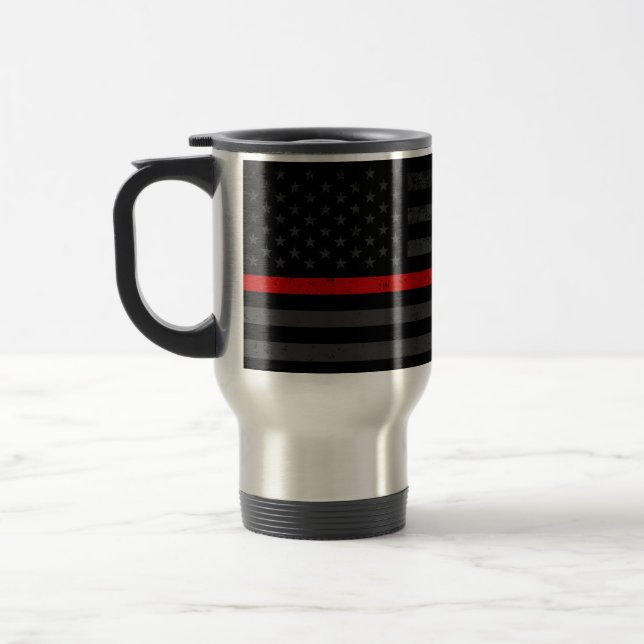 Dark Distressed Fire Fighter Flag Travel Mug (Left)