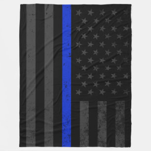 Dark Distressed Police Style American Flag Fleece Blanket