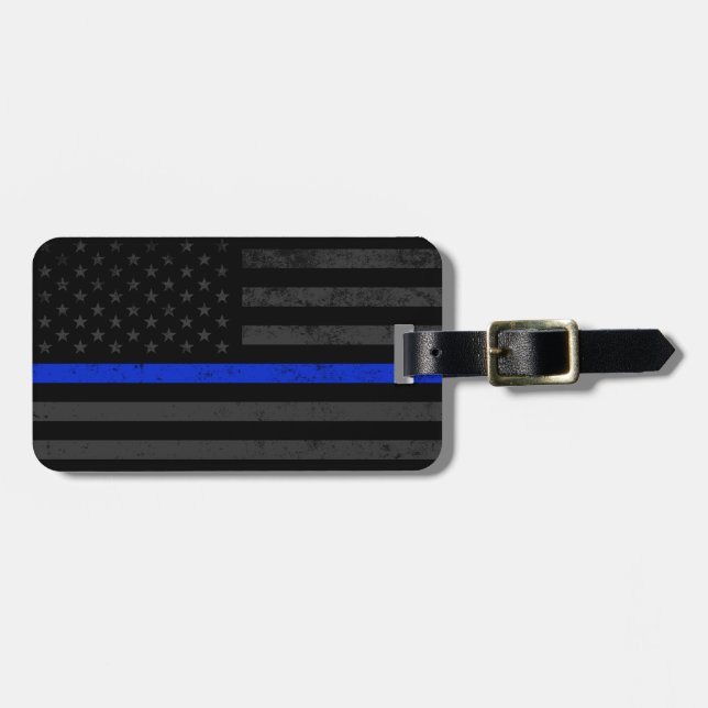 Dark Distressed Police Style American Flag Luggage Tag (Front Horizontal)
