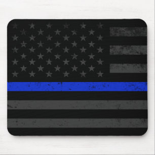 Dark Distressed Police Style American Flag Mouse Pad