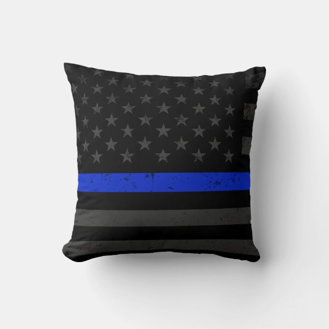 Dark Distressed Police Style American Flag Throw Pillow (Front)