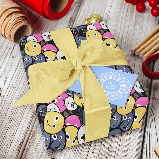 Dark Doodle Monster Cartoon Wrapping Paper (doodle monster birthday packing gift wrap,gift wrapping paper,return gift wrap paper,paper gift)